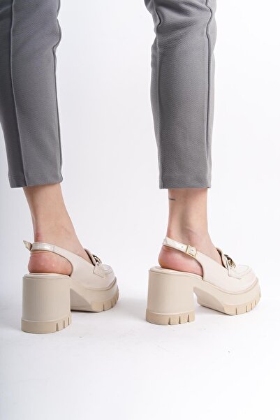 Preshley Bianca Krem Rugan - Жіноче взуття на підборах 8 см з платформою, відкрита ззаду 650