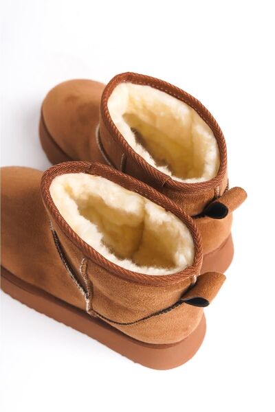 Preshley Μίνι μποτάκια Palermo Tan Suede - Με γούνα στο εσωτερικό, χοντρή σόλα (4,5 cm)