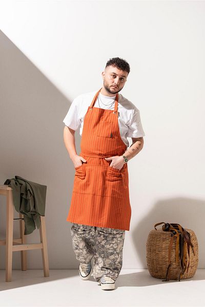 APP-RON Premium K-114 Axel - Orange and White Striped Apron with Pocket Detail