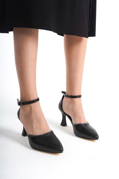 Preshley Black Stone Detailed - Ankle Strap Women's Heeled Shoes