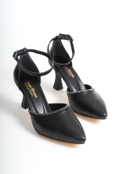 Preshley Black Stone Detailed - Ankle Strap Women's Heeled Shoes