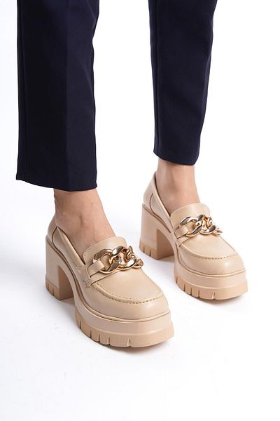 Preshley Women's Guzi Nut Skin Chain Buckle 8 cm Heeled Platform Shoes