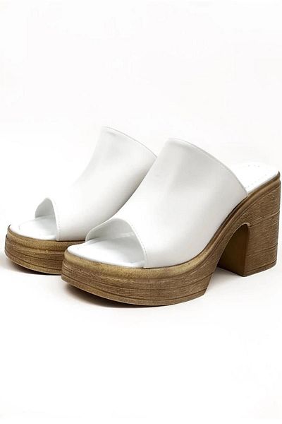 Preshley Papuci de damă Rosso White Comfort ortopedici cu branț cu platformă cu toc