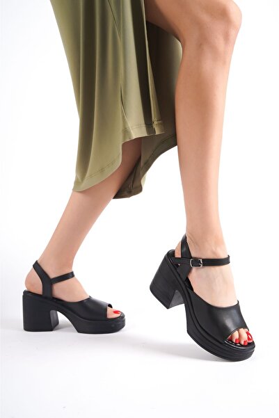 Preshley Women's Divo Black Orthopedic Insole Platform Heel Sandals