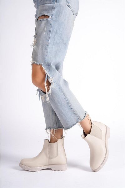 Preshley Γυναικείες μπότες Fero Beige Elastic Αντιολισθητική Σόλα 2307