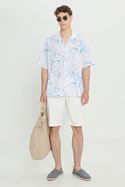 AC&Co / Altınyıldız Classics Erkek Beyaz Keten Comfort Fit Rahat Kesim Yan Cepli Şort