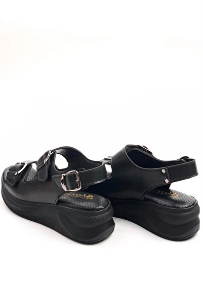 Preshley Women's Dimma Black Comfort Orthopedic Sole Buckle Sandals