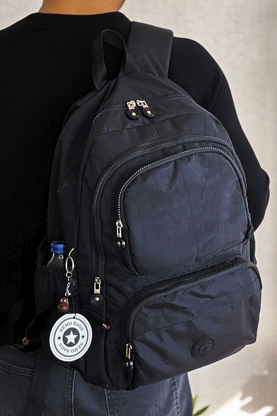 MORCA Σχολική τσάντα πλάτης Unisex Crinkle Υφασμάτινη Αδιάβροχη Μεσαίου μεγέθους Μαύρη Κλίνκερ