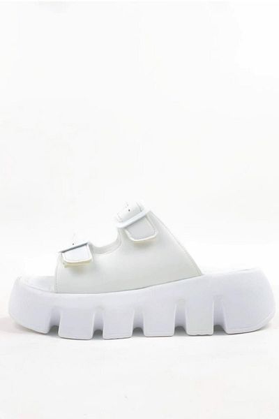 Preshley Sandale ortopedice Sero White, cu bandă dublă, cu talpă groasă, papuci