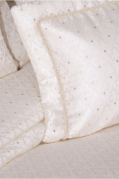 Çt Çeyizci Tekstil 3 Pieces Double Bedspread - Cream Bedspread with Heavy Lace and Dowry Detail