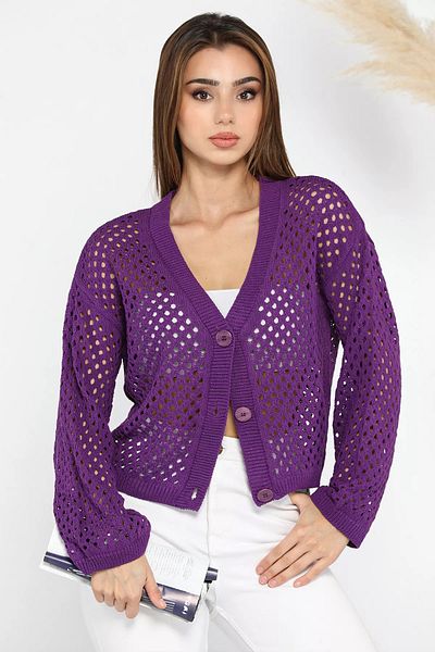 GÜLSELİ Openwork Purple Knitwear Cardigan