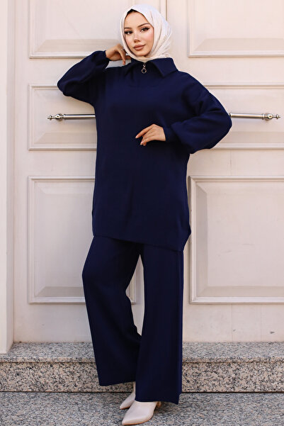 benguen 11017-10 Sada úpletu v námořnické modré - podrobný límec na zip