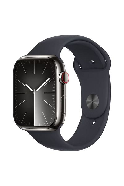 Apple Watch Series 9 LTE 41mm Graphite Stainless Steel Midnight Sport Band Medium/Large