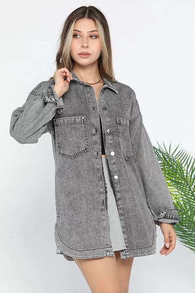 GÜLSELİ Double Pocket Anthracite Denim Jean Jacket