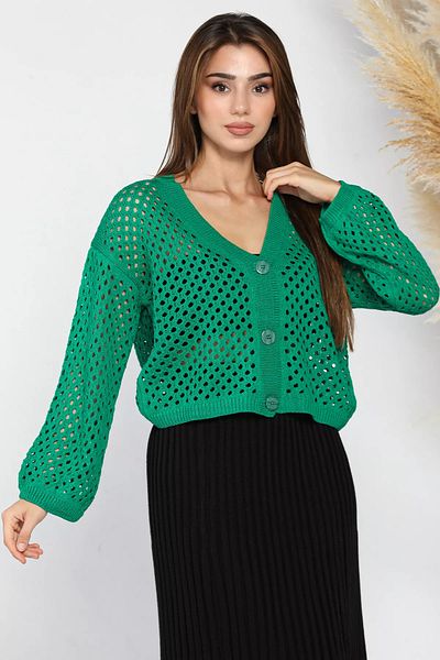 GÜLSELİ Openwork Green Knitwear Cardigan