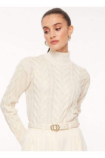 Guess Femei - Pulover alb deschis cu guler ridicat W3BR42Z3A50G012