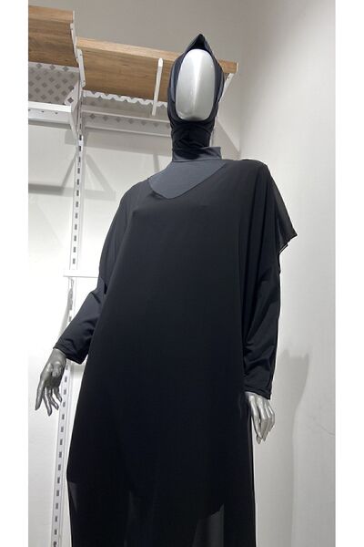 GİZGİYİM Black Chiffon Kaftan Pareo Plus Size