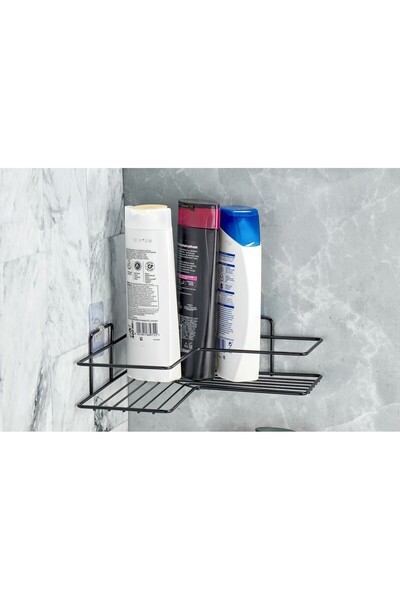 KILINÇ STORE منظم حمام أسود - منظم لاصق وزاوية ورف دش