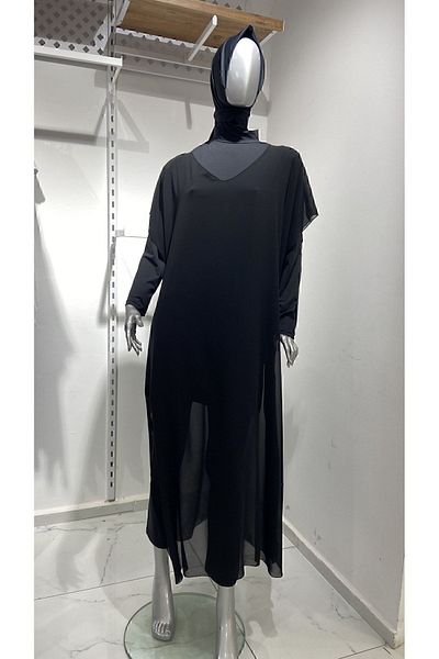 GİZGİYİM Black Chiffon Kaftan Pareo Plus Size