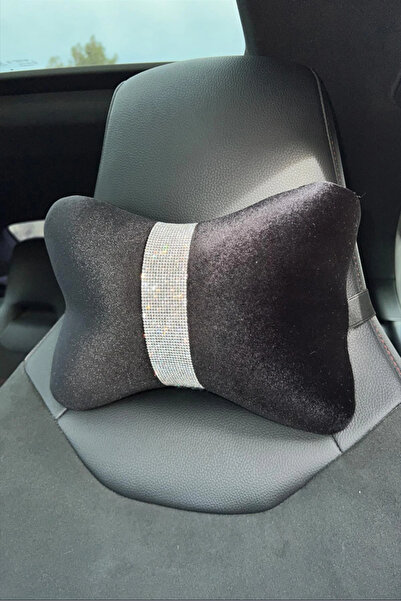 dizaynpark Pernă de gât din catifea neagră, simplă, cu dungi verticale argint...