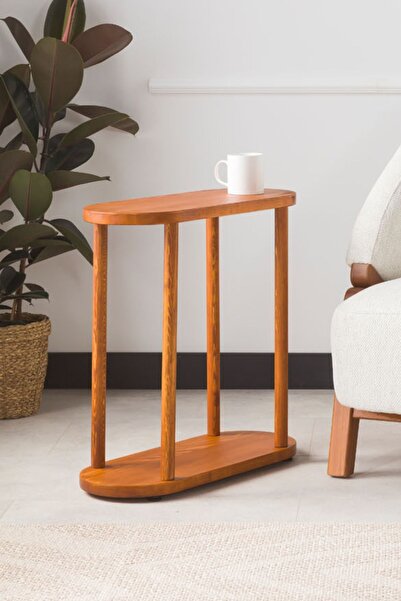 aslwoodart Masif Ahşap Oval Yan Sehpa 60x25 cm