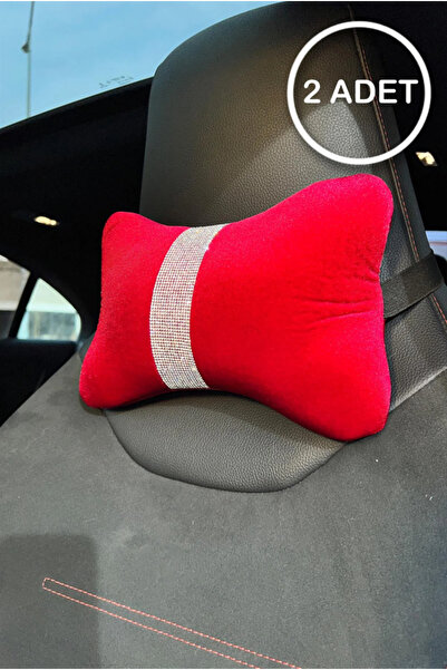 dizaynpark Pernă de gât cu dungi verticale din catifea roșie, argintie, 2 bucăți