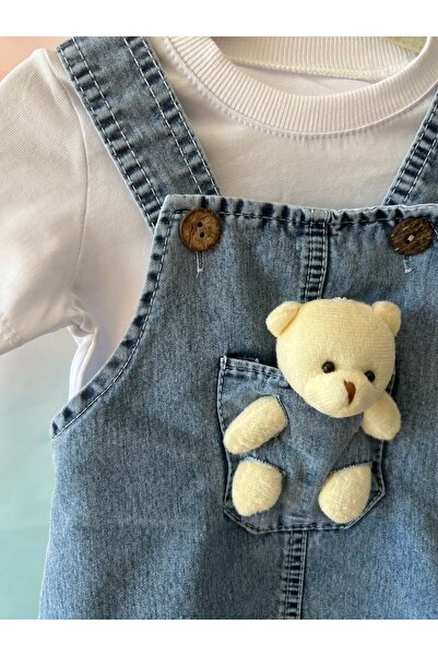LisaLoom Cute Teddy Bear Denim Dress 2-Piece Set