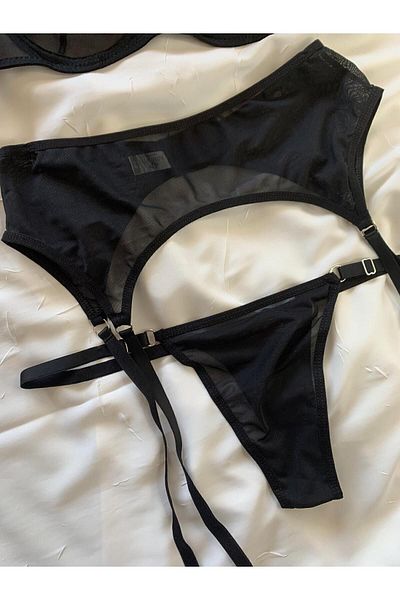 ROZENİN LINGERIE Δώρο Πρωτοχρονιάς Μαύρο Τούλι Σετ 3 Σουτιέν
