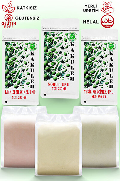 Kakulem SERTİFİKALI Glutensiz Bakliyat Makarna Un Paketi Nohut Yeşil Kırmızı Mercimek Unu 250 GR