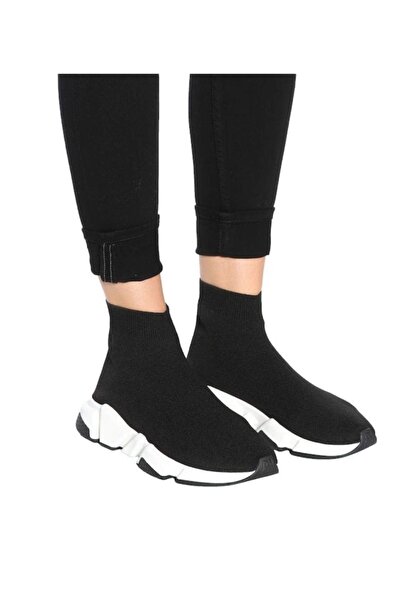 Just Shoes Kadın Çorap Spor Ayakkabı Siyah Beyaz Yüksek Taban Sneaker