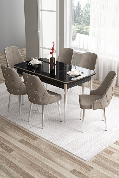 Canisa Tia Serisi 80x132 Mdf Açılabilir Siyah Mermer Desen Krom Detay Mutfak ...