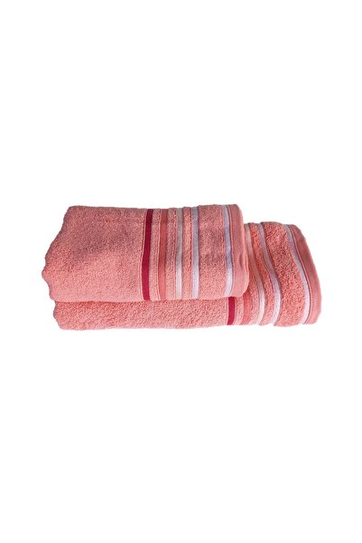 erteks 2-х комплект рушників для ванної кімнати та рушників для рук коралового кольору - 70x140/50x100, з смужками, легко прати та швидко сохнуть