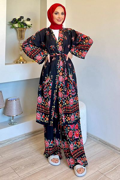 jldkids Κιμονό Hijab Viscose και Σετ δύο τεμαχίων με μαύρο σχέδιο