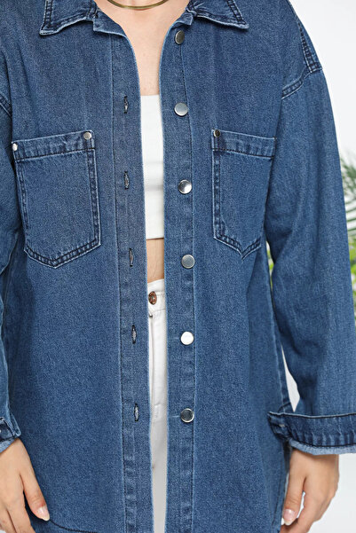 GÜLSELİ Navy Blue Denim Jean Jacket - Double Pockets