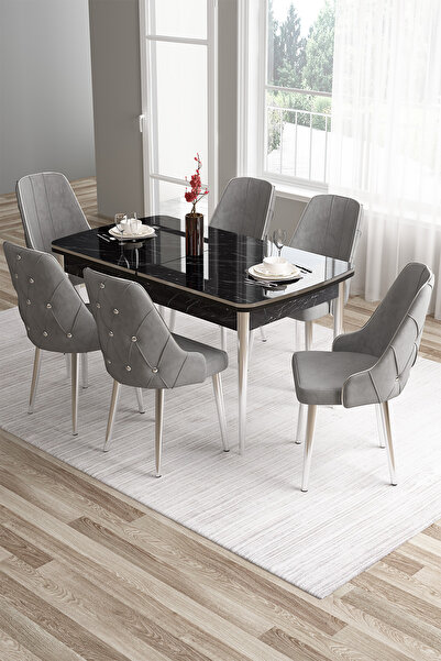 Canisa Tia Serisi 80x132 Mdf Açılabilir Siyah Mermer Desen Krom Detay Mutfak ...