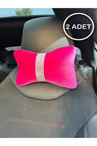 dizaynpark Pernă de gât cu dungi verticale din catifea fucsia argintie, 2 bucăți