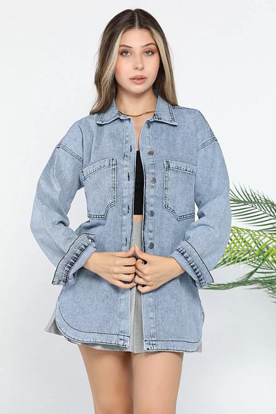 GÜLSELİ Jachetă din denim albastru gheață cu buzunar dublu