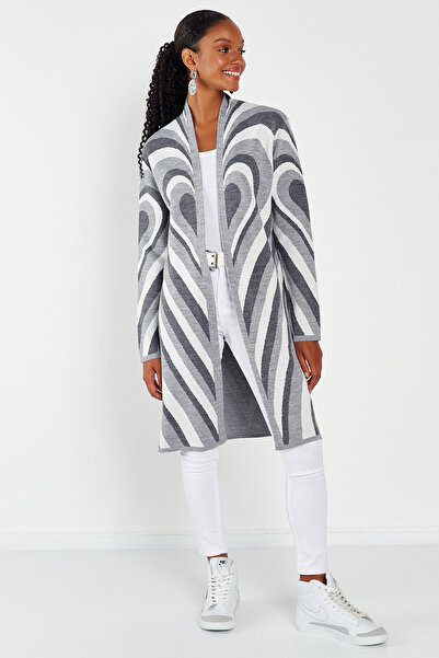 Hopoi Women's Heart Patterned Open Front Cardigan