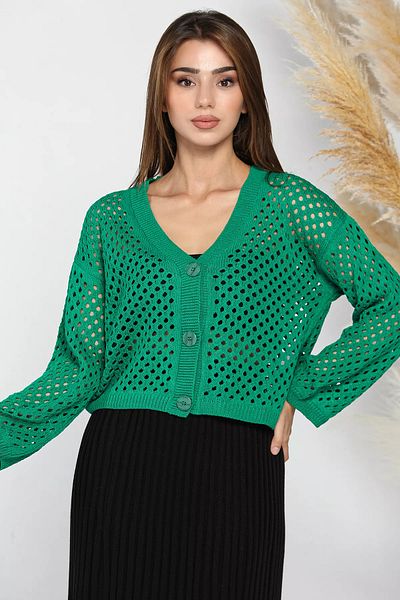 GÜLSELİ Openwork Green Knitwear Cardigan