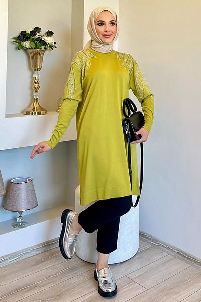 jldkids Πλεκτό Hijab Tunic - Πέτρα λαδιού και ώμου