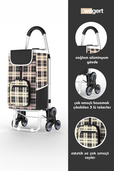 Vadi Ses Yapmaz 3 Tekerlekli Su Geçirmez Çantalı Alüminyum Gövdeli Lüks Pazar Arabası