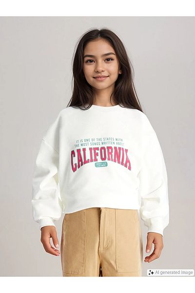 LC Waikiki LCW Kids Optical - Λευκό φούτερ για κορίτσια με λαιμόκοψη