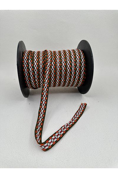 paşateks since 1995 şekil 5 Meters Khaki/Orange/White Ethnic Patterned Ribbon - 1.5 cm