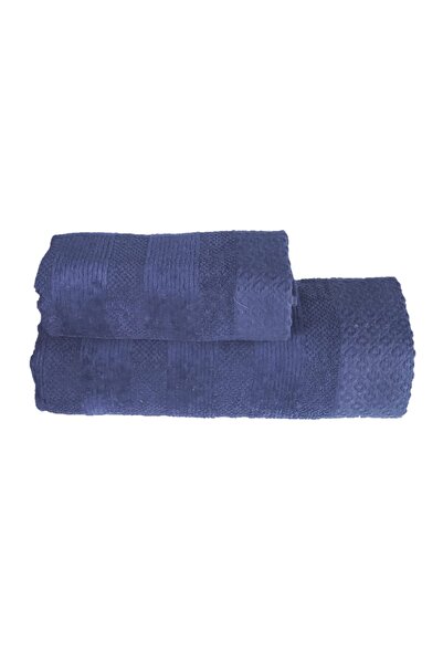 erteks Набір з 2-х рушників для ванної кімнати та рушників для рук з синім візерунком - 70x140,50x100, легке прання та швидке висихання