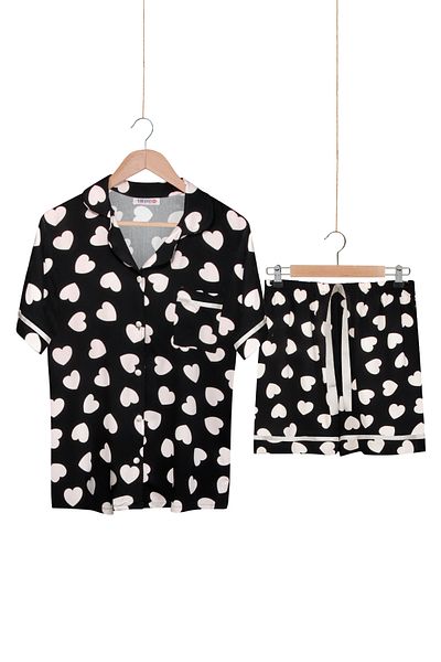 Dominant 100% Woven Poplin Viscose Shortcut Buttoned Shorts Set