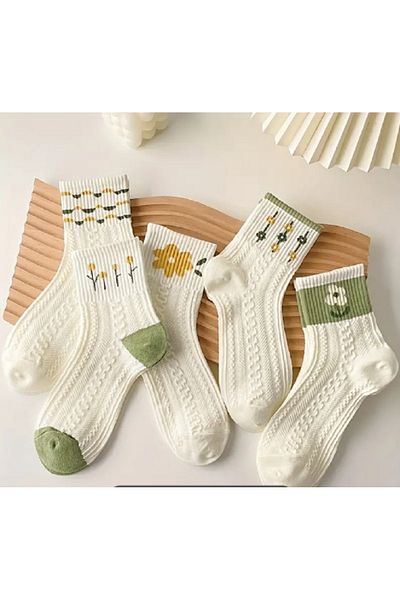 TAKINTI AKSESUAR Green Floral Patterned Socks