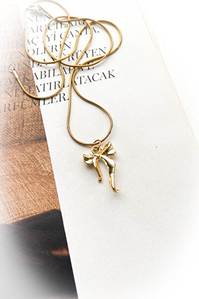 roshel Çelik Altın Renk Fiyonk Detaylı Çelik Kolye