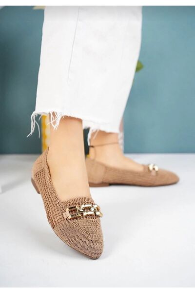Bera Kadın Zincir Detaylı Örgü Babet Ayakkabı