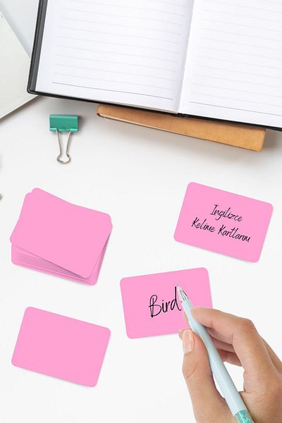 Copyder 500 Pink Non-Printed Words Note Cards - Multi-Purpose Black Box for Memory and Note Taking