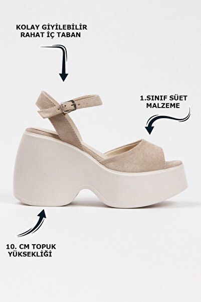 Limeo Nude High Sole Side Buckle Suede Single Stripe Open Front Summer Women's Sandals Shoes